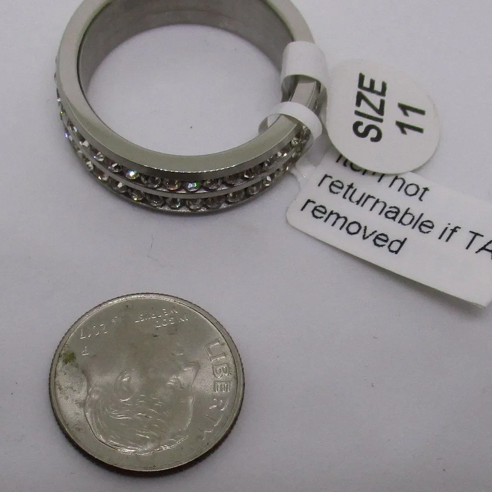 Austrian Crystal Ring Double Row Stainless Steel Size 11